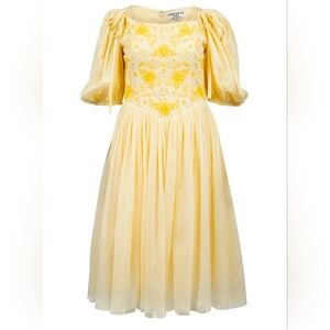Jessakae Honey Bee Yellow Floral Puff Sleeve Dress L